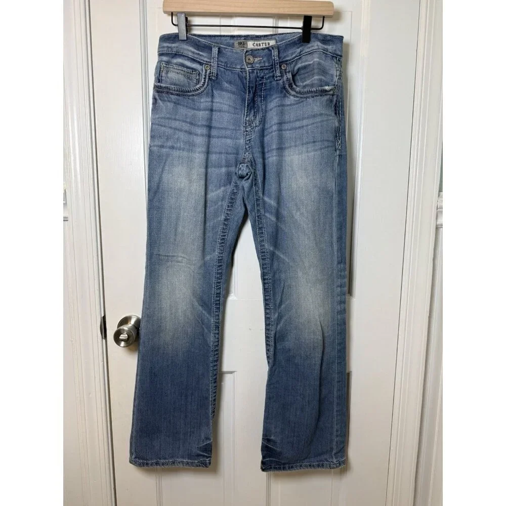 BKE Carter Men’s Distressed Light Blue Jeans Size 29S Straight Leg Denim